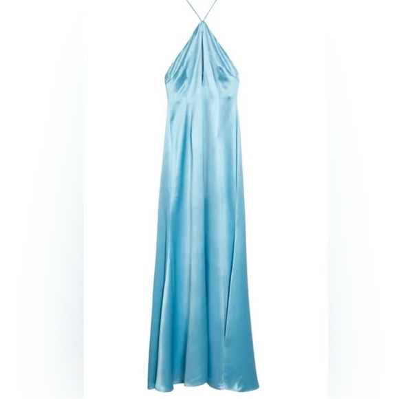 SAU LEE Harper Halter Satin Maxi Dress Gown in Arctic Blue - Picture 2 of 5
